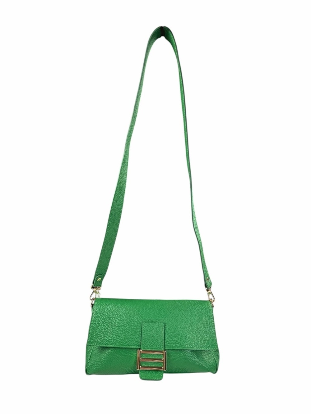 Divina Firenze Green Pebble Leather Shoulder Bag Handmade In Italy